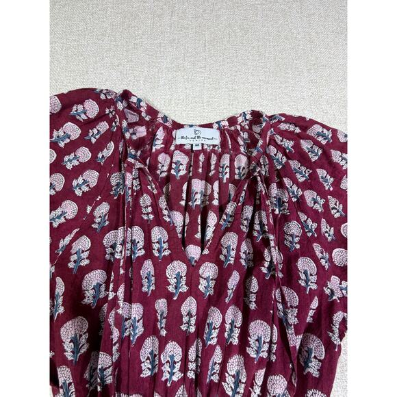 Fox and the Mermaid Women Medium Red Short Sleeve Cottagecore Boho Maxi Dress - Picture 9 of 11